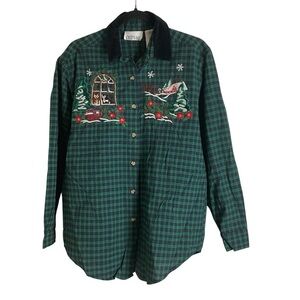 VTG 90s Casey & Max Plaid Long Sleeve Button Up Shirt size medium